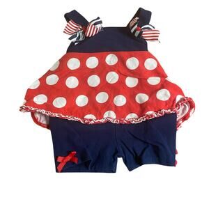 Rare Editions blue red polka dot USA America tank snorts romper SIZE 18M